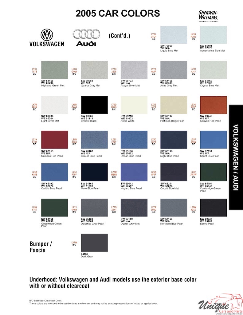 2005 Volkswagen Paint Charts  Sherwin-Williams 3